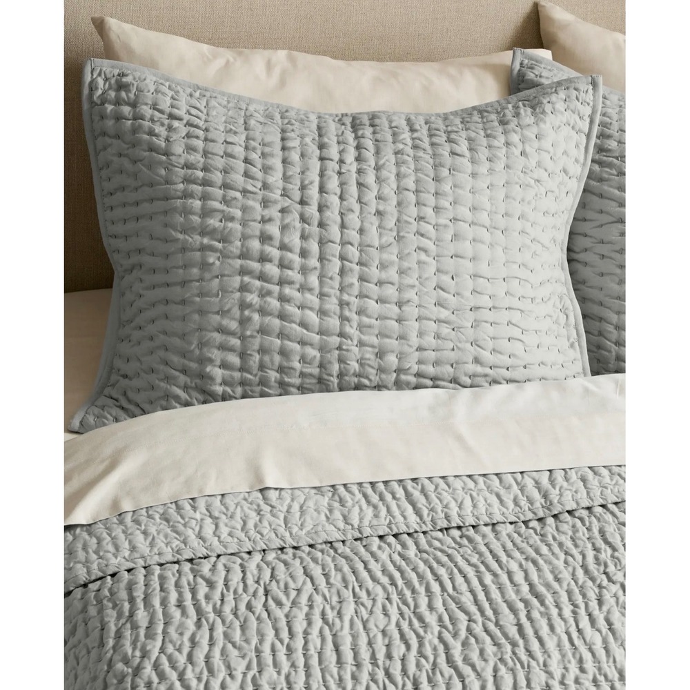 Quince European Linen Cotton Stitch Quilted Standard Sham Set 2 Color Mist - Picture 6 of 7